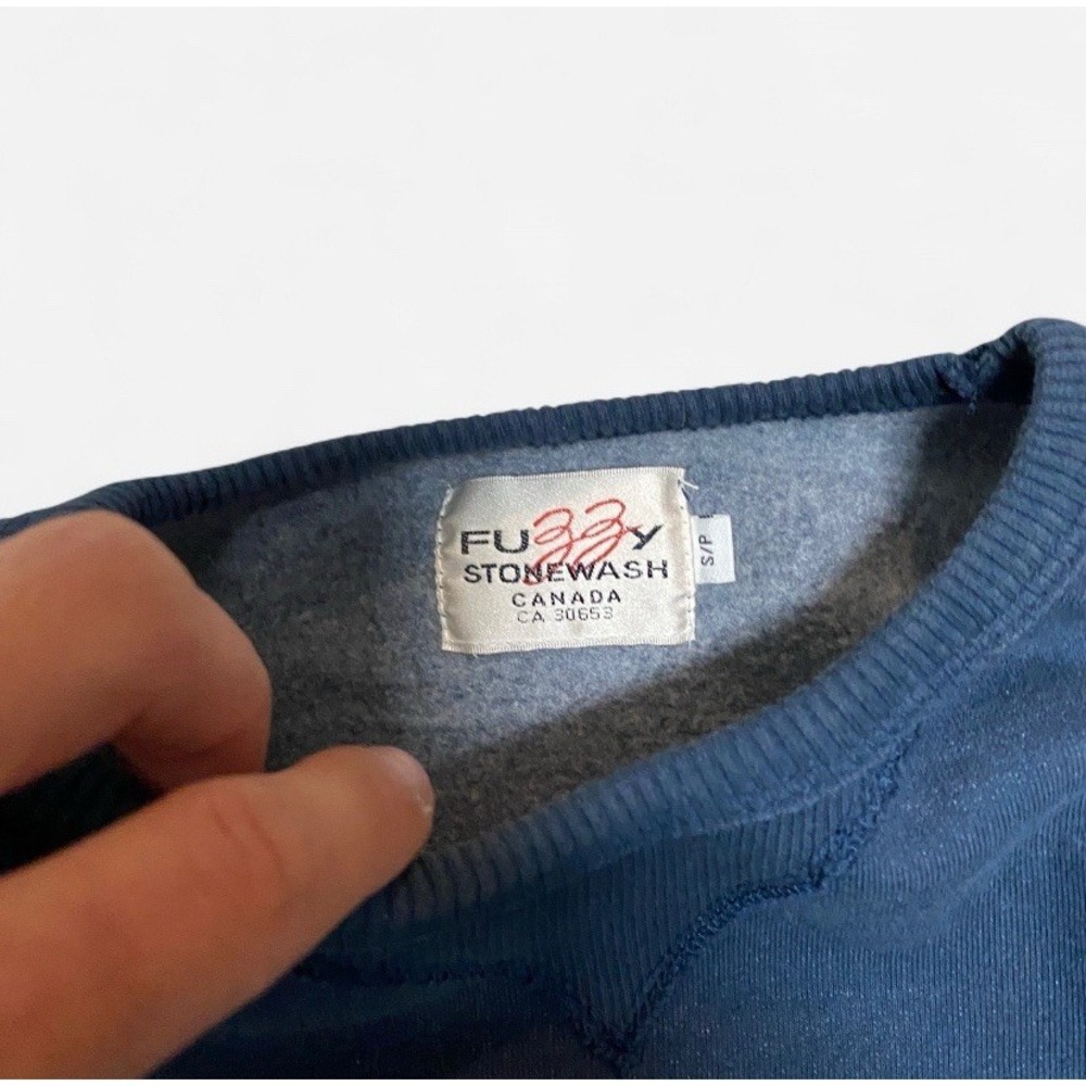 Vintage fuzzy stone wash native eagle art navy crewneck sweatshirt - Picture 4 of 5